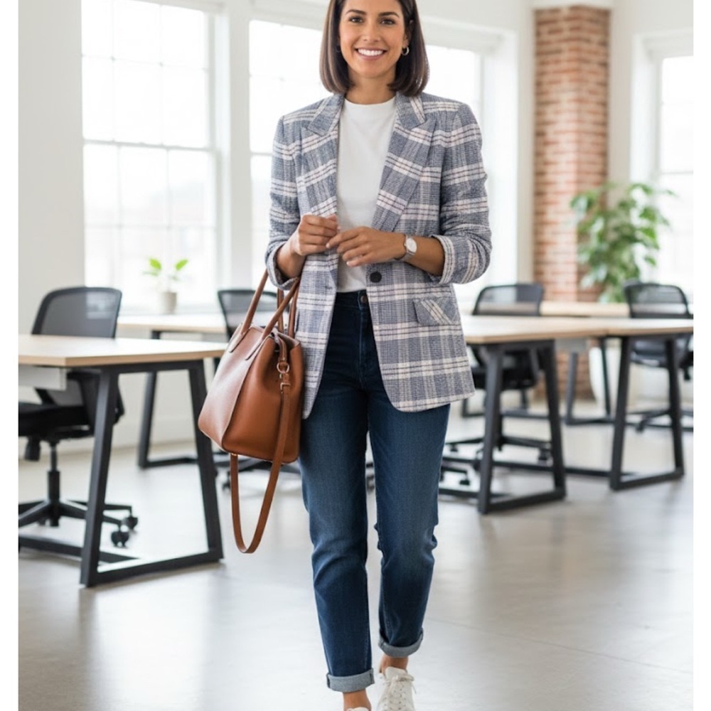 1. State Gray and Pink Plaid Blazer Sz Large